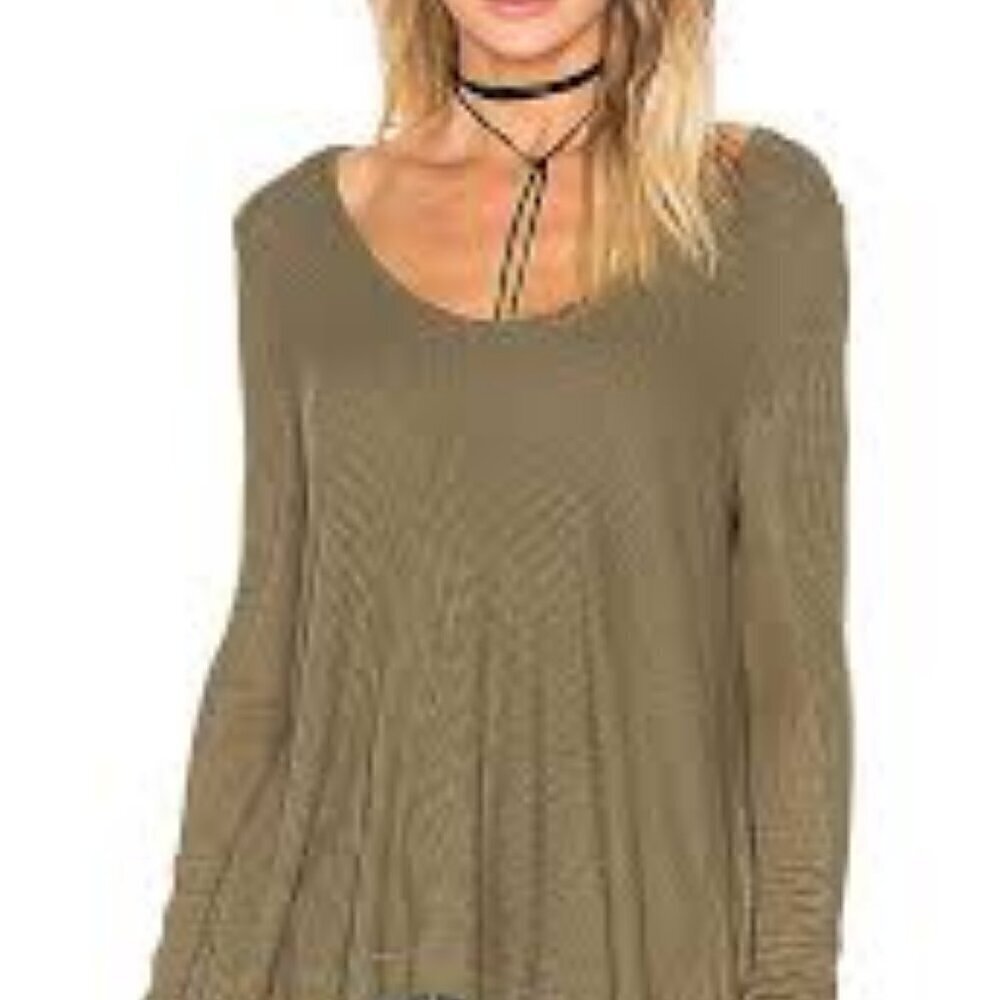 Free People (We The Free) Malibu Top Waffle‎ Knit Oversized Olive Green Size XS